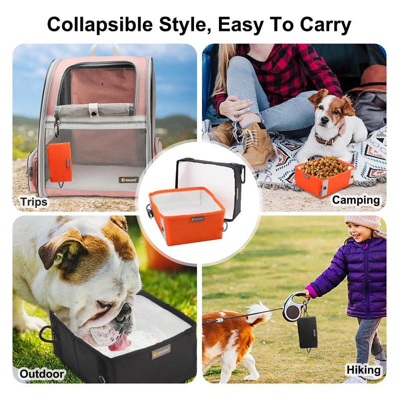 Texsens Collapsible Dog Bowls 2 Pack, Sturdy Reinforced Rim, Portable Travel Dog Bowls for Food & Water, Foldable & Lightweight for Cat Puppy Pet Walking Hiking with 2 Carabiners (Large, Black+Orange) Large - BeesActive Australia
