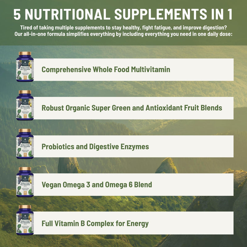Abundant Earth Whole Food Multivitamin for Women, Daily Multi Vitamins Supplements for Men/Mens Multivitamins + B Complex, Probiotic Multi Enzyme, Omegas for Organic Energy, Mood, Digestion 90ct 1 Count (Pack of 1)