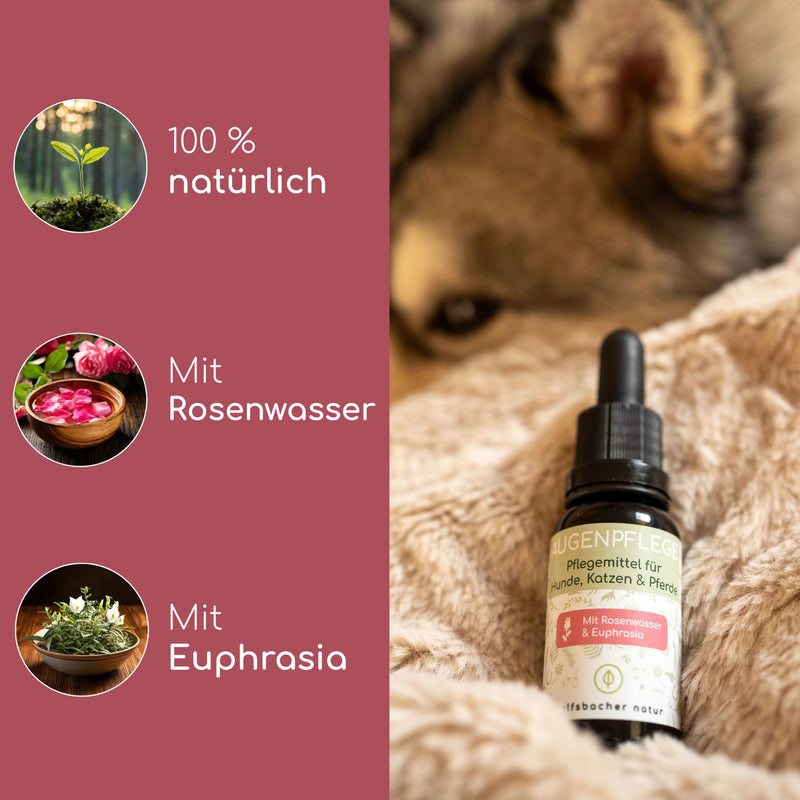 Wolfsbacher Natur Natural Tear Stain Remover for Dogs and Cats | Eye care drops for mild care for tear stains and discoloration - with euphrasia, eyebright and rose water - BeesActive Australia
