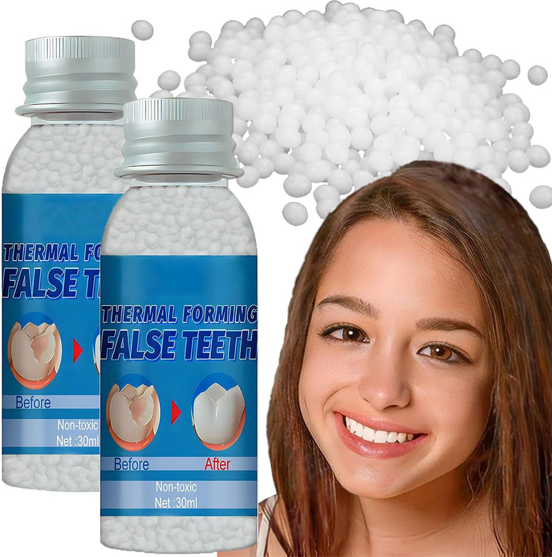 Provisional Teeth, Provisional Fake Teeth Replacement Kit for Provisional Restoration of Missing & Broken Teeth Replacement Dentures, DIY Heat Fit Beads.【100% New 30Ml -2 Bottle】 100% New 30Ml -2 Bottle