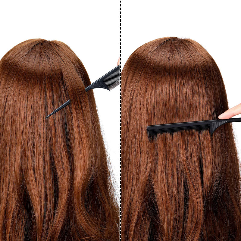 2 Pack Rat Tail Combs for Women Fine Tooth Comb Parting Tip Carbon Fiber Root Teasing Anti Static Heat Resistant Adding Volume Evening Hair Styling Black - BeesActive Australia
