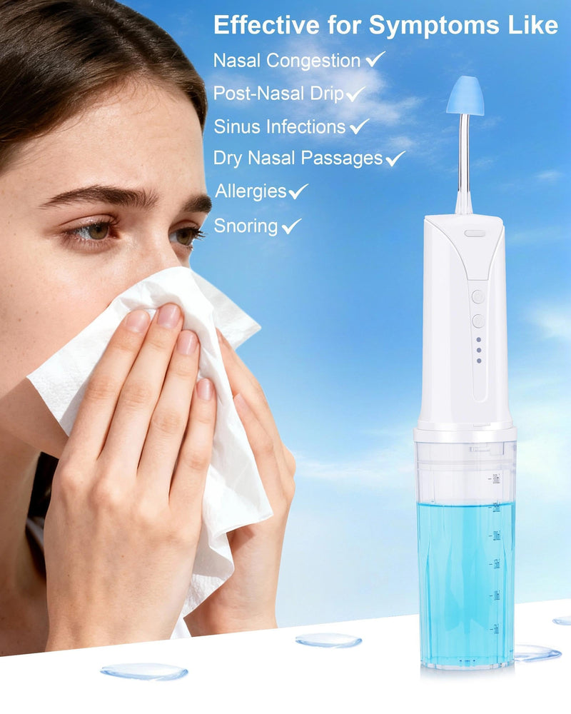 Neti Pot, Nasal Irrigation System, 300ml, 2 Flushing Modes, USB‑C Rechargeable for Sinus Relief, Allergy Care, Portable Nose Washing with Adjustable Flow