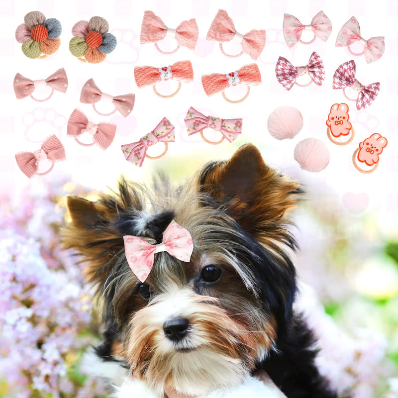 20 Pcs Small Dog Hair Bows with Rubber Bands Pink Dog Bows Puppy Dog Hair Bows Mix Style Handmade Cute Grooming Flower Ball Bowknot Top Knot Dog Hair Accessories for Yorkie Teddy Dog Hair Accessories - BeesActive Australia