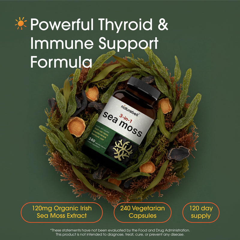 NatureBell 3-in-1 Sea Moss, 240 Vegetarian Capsules