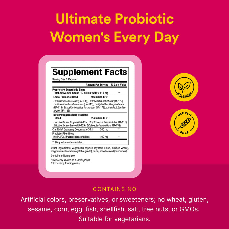 Natural Factors Ultimate Probiotic Women's Every Day - Digestive Health Support Supplement - Probiotic Supplement for Urinary Tract & Vaginal Health Support - 60 Vegetarian Capsules (60 Servings)