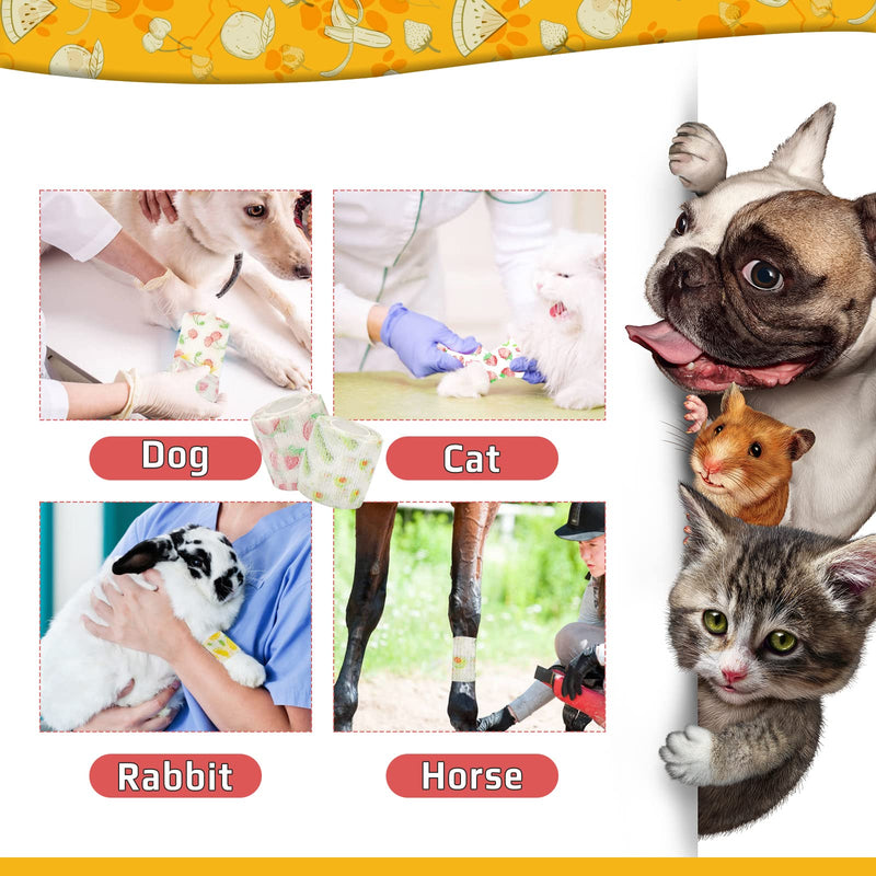 Vet Wrap Cute Fruit Self Adhesive Bandage Wrap, 6 Pack Adhesive Non Woven Bandage Wrap, Breathable Self Stick Bandages Wrap, 2 Inch Paw Bandages for Dog Cat Horse Pet Animals Wounds Cute Fruit-2 Inch - BeesActive Australia