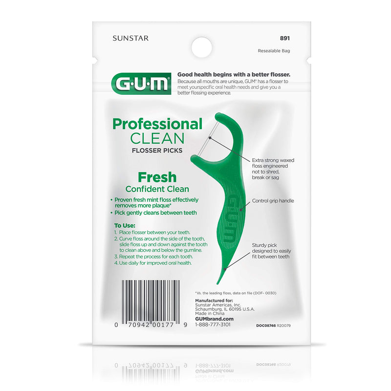 GUM Professional Clean Floss Picks - Extra Strong Shred-Resistant Floss, Easy Grip Handle - Dental Flossers for Adults - Fresh Mint Flavor, 150ct (Pack of 4) 600 Count - BeesActive Australia