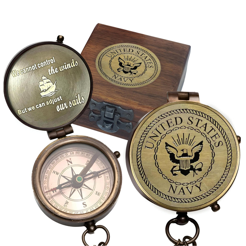 Compass - Gift for Army, Navy, Marine Corps, Baptism, Easter, Birthday, Fathers Day, Graduation, Wedding Navy With Wooden Box