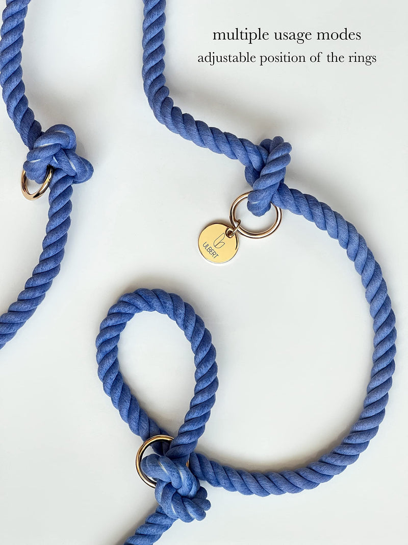 Hands Free Eco Friendly Handmade Multifunctional Cotton Rope Dog Leash 8.2 FT with Adjustable Double Swivel Hook for Medium and Large Dogs Running Hiking Camping Walking (Blue) Blue - BeesActive Australia
