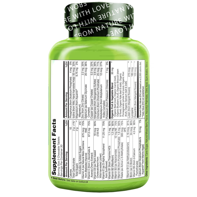 NATURELO Kids Vitamins Multivitamin, Whole Food Organic Fruit Blend, 60 ct | Chewable Vitamin for Kids 60 Count (Pack of 1)