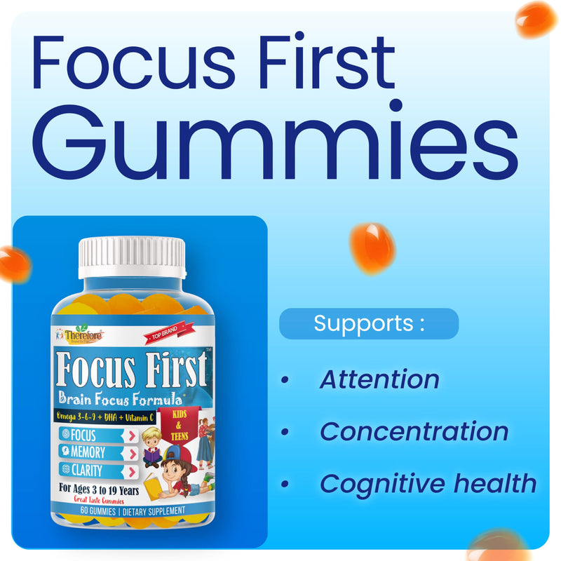 Focus Supplement for Kids & Teens, Focus Gummies for Teens, Omega 3 DHA for Memory, Concentration and Attention, Brain Supplements Children Focus Gummies, 60 Count
