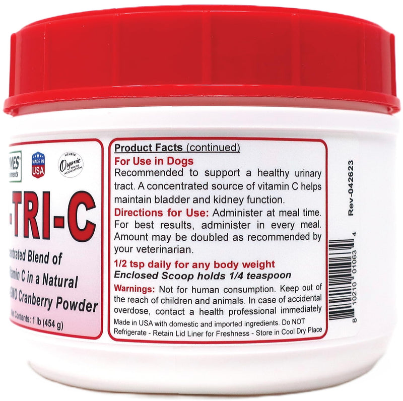 Dogzymes Cran Tri C Urinary Tract Support, Vitamin C Blend, 1418mg per Teaspoon (1 Pound) - PawsPlanet Australia