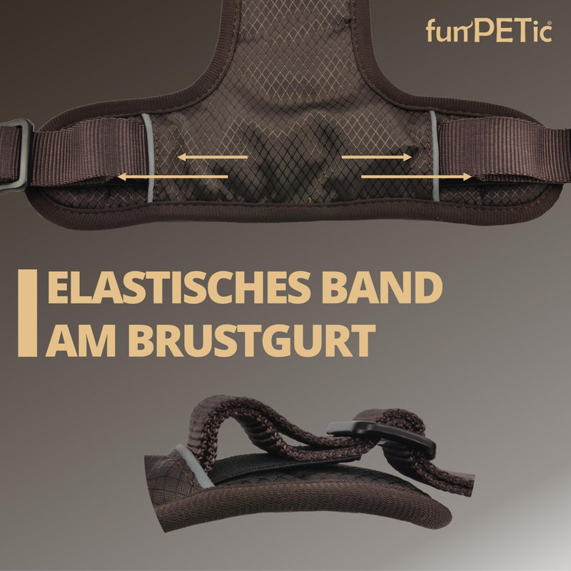 funPETic Dog Harness Essential - Anti-Pull Harness, Reflective, Padded and Breathable - Chest Harness for Medium and Large Dogs (L - Brown) L - BeesActive Australia