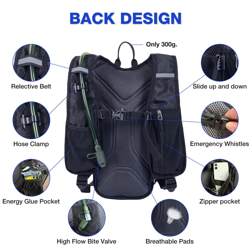 Hydration Backpack, Water Buffalo Hydration Backpack with 2L Water Bladder, Water Pack Backpack for Outdoor Sports of Running Hiking Camping Cycling Skiing for Women Men, Black