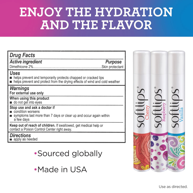 Softlips Daily Lip Moisturizer For Very Dry Lips, Multi-Flavored Lip Balms, Hydrates, Soothes & Prevents Dry, Chapped Lips, Smooth Glide Formula, Dermatologist Tested, Pack of 3 Chap Sticks