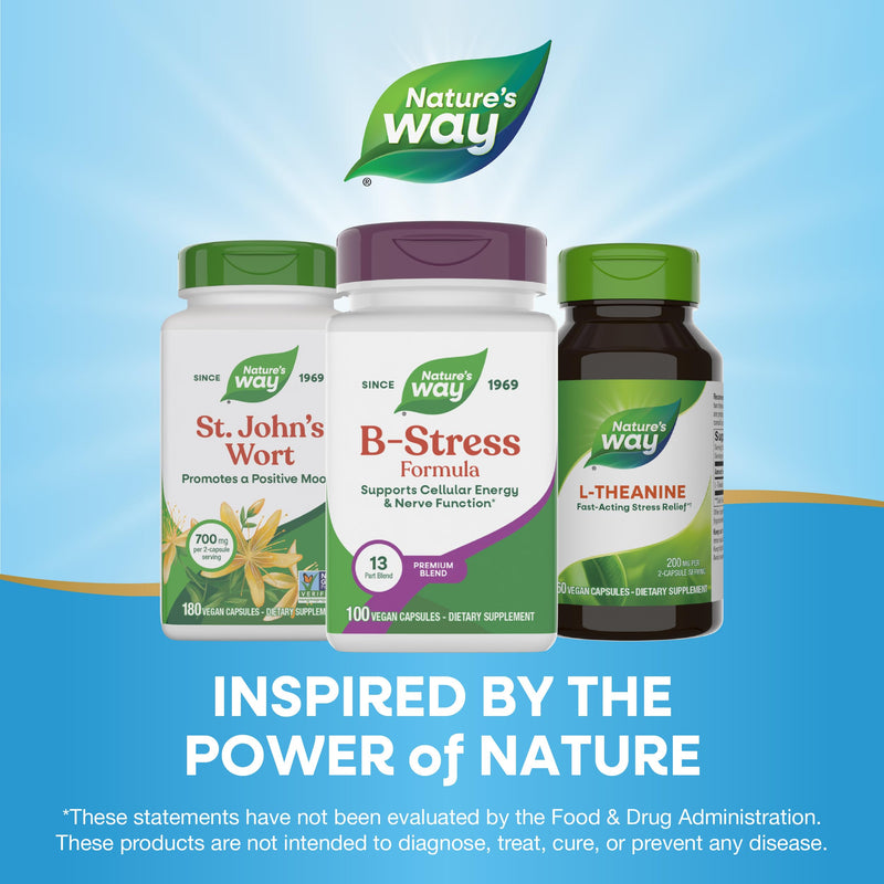 Nature's Way B-Stress Formula, Supports Cellular Energy & Nerve Function*, with Vitamins C, B12, Vitamin B6 & More, Gluten Free, 100 Vegan Capsules (Packaging May Vary)