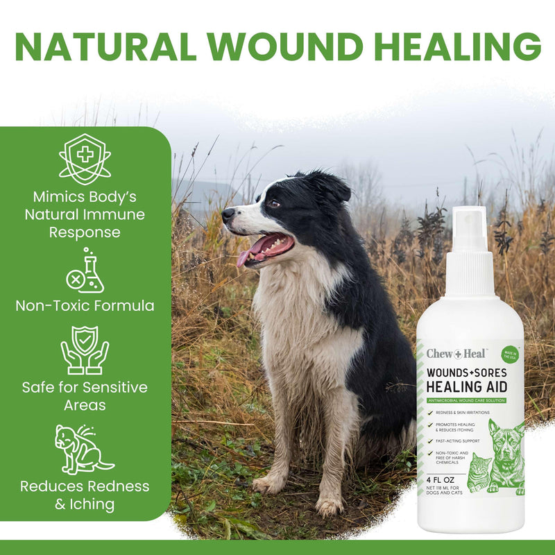 Chew + Heal Labs Hypochlorous Acid Spray for Dogs – Dog Wound Spray for Cuts, Burns, Sores, Abrasions, and More – Non Toxic and Chemical Free HOCI Wound Care – Made in The USA, 4 oz