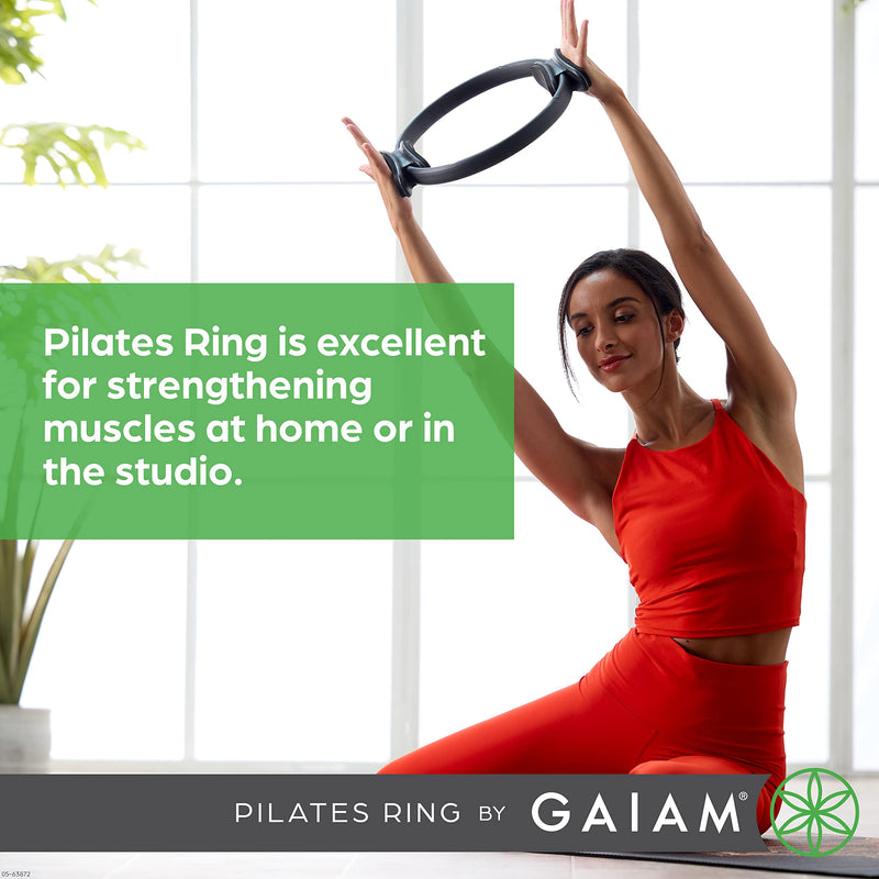Gaiam Pilates Ring Fitness Circle - Lightweight & Durable Foam Padded Handles, Flexible Resistance Exercise Equipment for Toning Arms, Thighs/Legs & Core 15" Black - BeesActive Australia