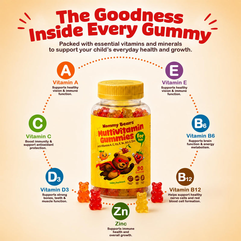 Kids Multivitamin Gummies, Halal Toddler Vitamins, Age 2+, 90ct | Immune Support, 11 Vitamins & Minerals A, C, D3, E, B6, B12, Zinc & Iodine, Gelatin Free, Gluten & Dairy Free, 45 Days Supply