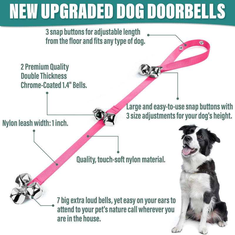 Dog Doorbells Premium Quality Training Potty Dog Bells, Adjustable Door Bell Length for Small, Medium and Large Dogs, A Convenient Way to Train Your Puppy - 7 Large Loud & Crisp DoorBells 04 Black/Pink - BeesActive Australia