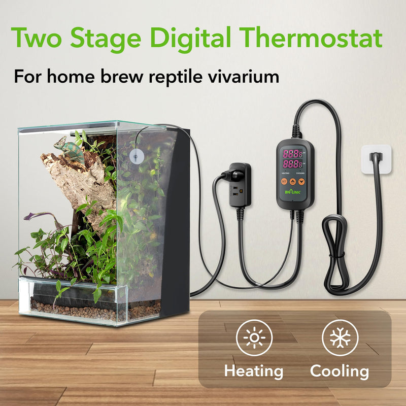 BN-LINK Digital Temperature Controller Thermostat Outlet with Heating Cooling Mode, 2-Stage Outlet Thermostat Controller Plug for Reptiles Aquarium Carboy Homebrew Breeding Fermenter Seed Germination T10