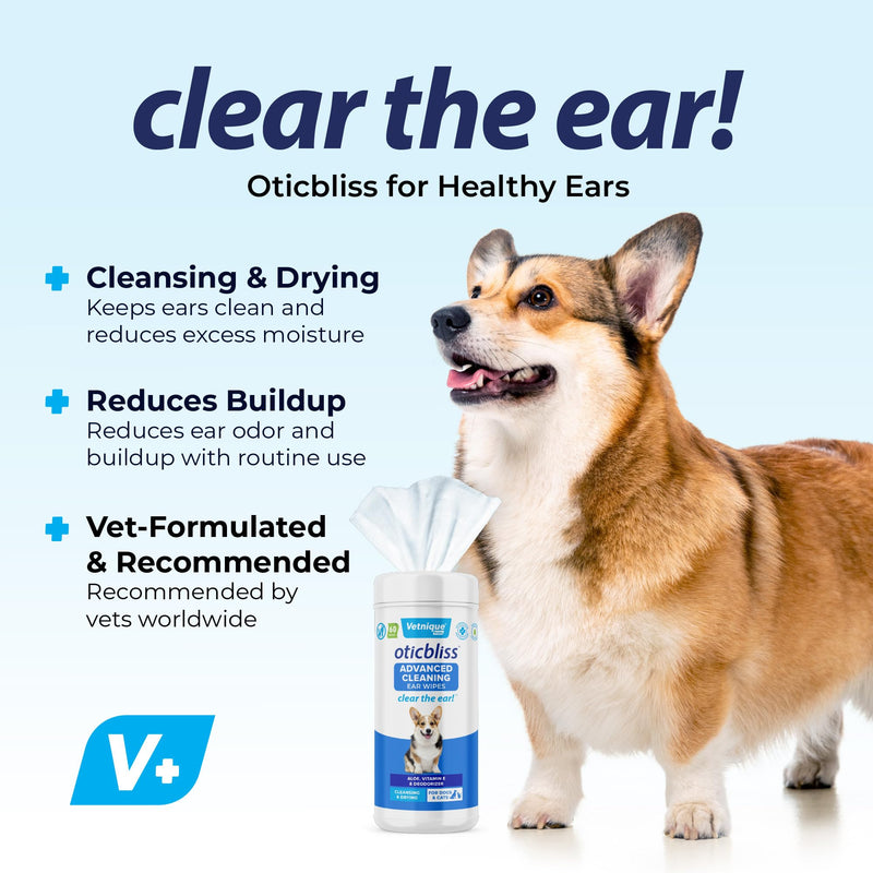 Oticbliss Advanced Cleaning Wipes XL (60 Ct) and Oticbliss Chlorhexidine Flush (12 oz) Bundle Complete Dog Ear Care with Dog Ear Cleaning Wipes Plus Ear Drying Solution for Dogs with Salicylic Acid - PawsPlanet Australia