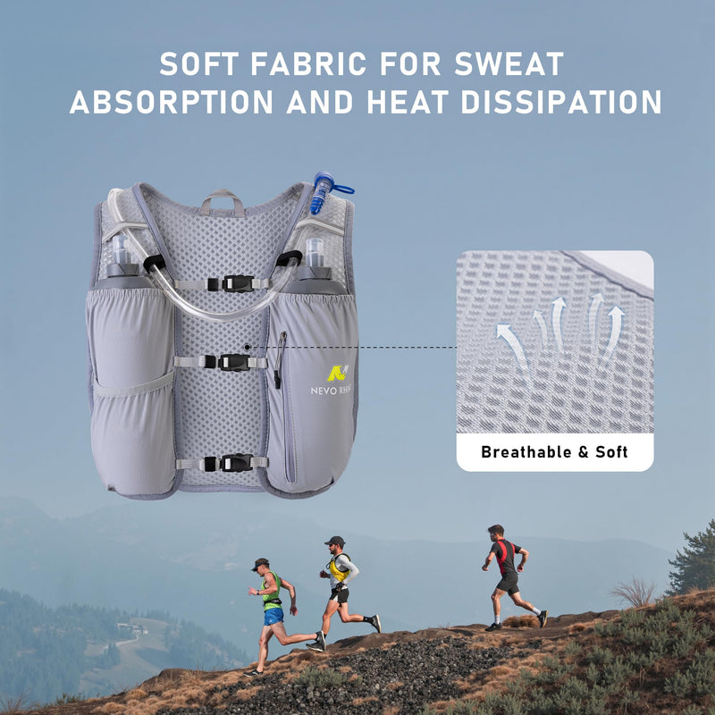 N NEVO RHINO Running Hydration Vest for Women 1.5L Water Bladder Backpack 5L Small -Lightweight Breathable Hydration Vest for Hiking Trail Running Cycling Marathon for Women Grey - BeesActive Australia