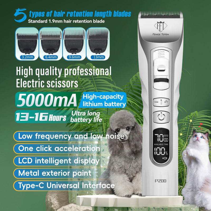 P200 Dog Grooming Clippers, LCD Display, Adjustable 5 Speeds Low Noise - BeesActive Australia