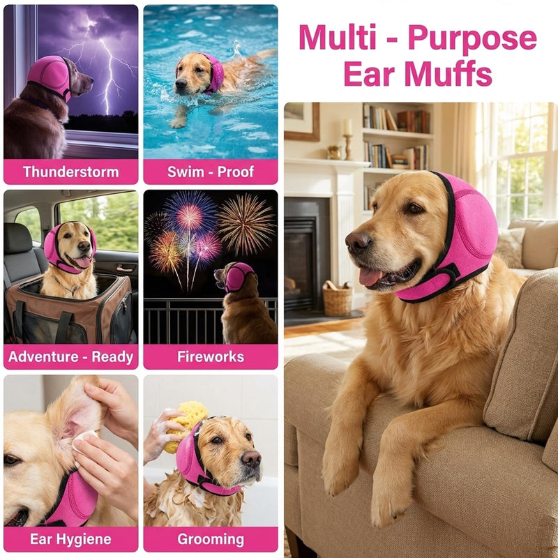 2PCS Dog Ear Covers for Bath, Dog Shower Cap with Diving Fabric, Water-Resistant Ear Protection for Bathing, Grooming, Swimming, and Noise Anxiety Relief, Adjustable Fit for Medium to Large Dogs