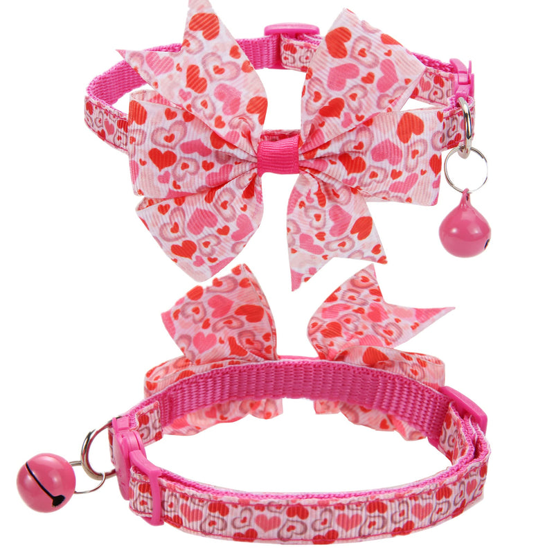 Valentines Day Cat Bow Tie Collar Adjustable Breakaway Collar with Bells, Heart Bowtie Kitten Collar - BeesActive Australia