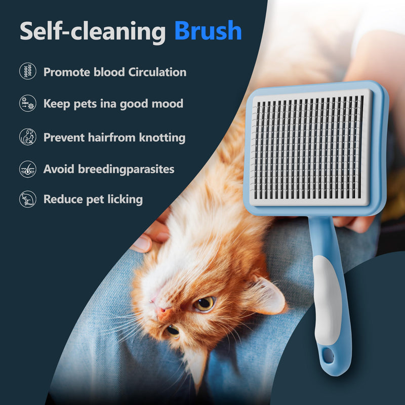 Cat Brush with One-Click Button, Cat Brushes for Indoor Cats Shedding，Self Cleaning Slicker Cat Brush for Shedding Massaging Grooming, Suitable for Long Short Haired Pets, Comfortable/Easy to Clean - BeesActive Australia