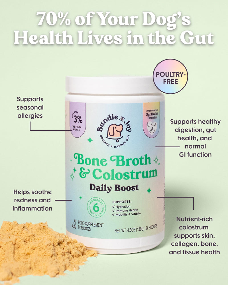 Bundle x Joy Beef Bone Broth Powder for Dogs Daily Boost Powder with Colostrum for Dogs Immune Support & Allergy Relief, 4.8 oz, 54 Servings - Dog Supplements Made in USA