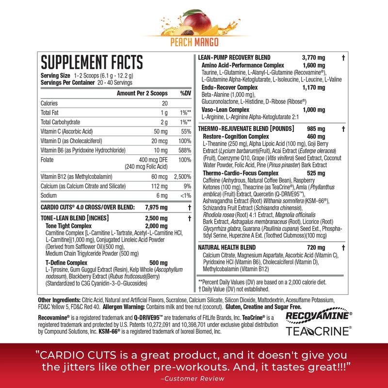 NDS Nutrition 4.0 Pre Workout Supplement - Advanced Weight Loss and Pre Cardio Formula with L-Carnitine, CLA, MCTs, L-Glutamine, and Safflower Oil - Peach Mango (40 Servings)
