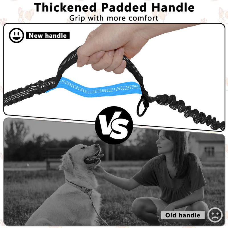 Hands Free Dog Leash with Zipper Pouch, Running Waist Leash for Dog Walking, Adjustable Waist Belt for Large Dogs, Reflective Bungee Design with Two Handle for Hiking,Training, Black