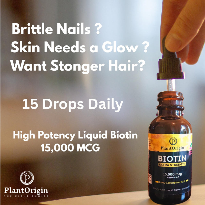 Liquid Biotin 15,000 MCG – Hair Growth, Skin & Nails Support for Women & Men | High Absorption Vitamin B7 Drops | Vegan, Kosher, Sugar-Free, No Alcohol | 60 Servings