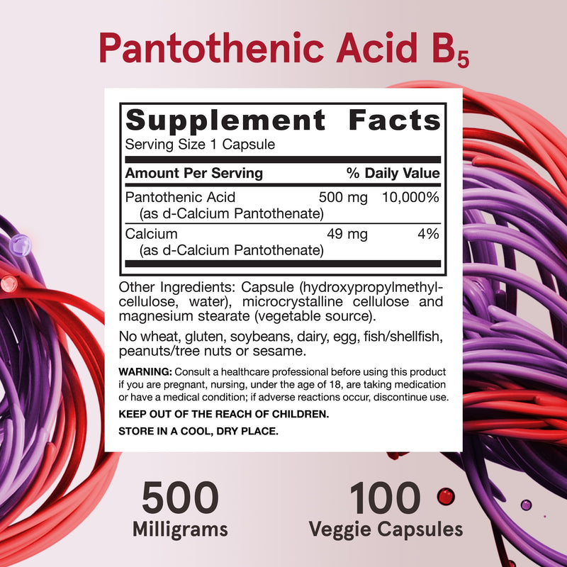 Jarrow Formulas Pantothenic Acid B5 500 mg - 100 Veggie Caps - Essential B Vitamin Dietary Supplement - Energy Production & Metabolism Support - 100 Servings (Pack of 4) 100 Count (Pack of 4)