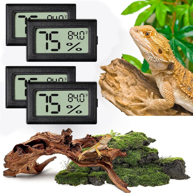 Vodolo Reptile Thermometer and Humidity Gauge,4PCS Digital Adhesive Reptile Hydrometer Thermomete Tank Accessories Pet Supplies for Tortoise Habitat,Chameleon Cage,Iguana,Tree Frog Terrarium 4PCS Rectangular - BeesActive Australia