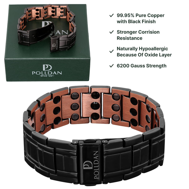 Copper Bracelet 6200 Gauss Power | Mens Bracelet 99.99% Pure Copper | Magnetic Bracelets for Men with Adjustable Fit & Sizing Tool | Stylish Men's Jewelry | Magnet Gifts for Him (3X Power Black Copper) 3X Power Black Copper
