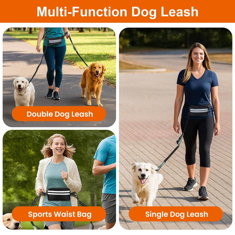 Hand Free Dog Leash with Pouch, Dog Walking Belt Retractable Leash for 2 Dogs with Dual Handles for Running Walking Jogging Pet Belt - BeesActive Australia