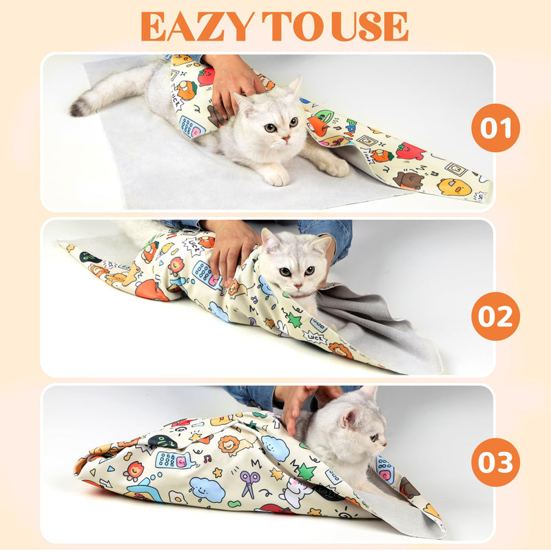Cat Grooming Wrap（28"X28"）, Cat Wrap For Cutting Nails To Prevent Escape, Cat Wrap To Prevent Cat Scratches, Self-Adhesive Cat Burrito Wrap Can Be Applied To Cat Nail Trimming X-Large Yellow - BeesActive Australia