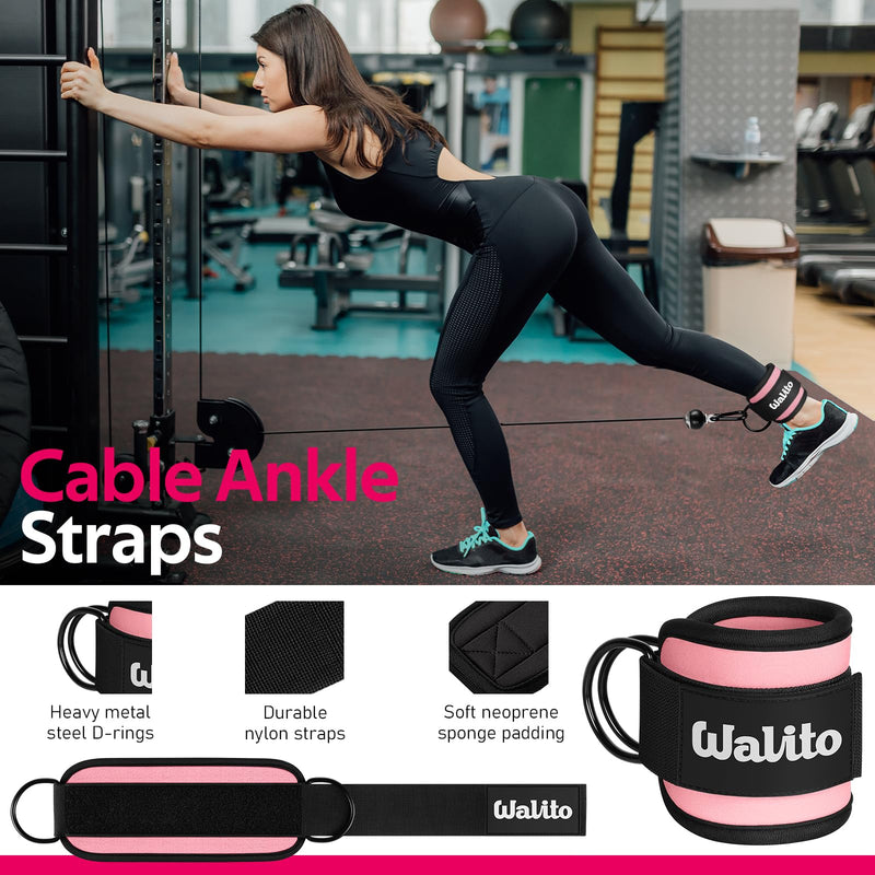 WALITO 8Pcs Barbell Pad Set for Hip Thrust - Squat Pad,Gym Accessories for Women with Bar Bad,Bench Press, with Gym Ankle Straps,Resistance Bands for Working Out,Lifting Strap,Carry Bag 1-Pink - BeesActive Australia