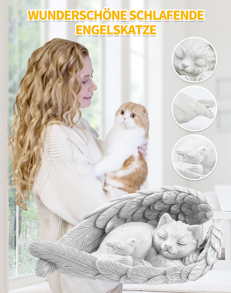 NETONDA Cat Angel Memorial Stone Tombstone Cat for Outdoor Animal Gravestone Polyresin Cat Figure Garden Beautiful Keepsake Home Grave Decoration Decoration (Pure White) Small Cat - BeesActive Australia