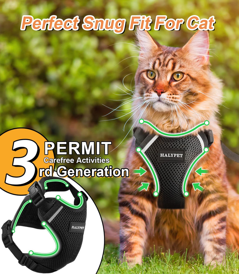 Cat Harness and Leash Set [ MAX Safety Third Generation ] Escape Proof Soft Adjustable Cat Leash Breathable Comfortable Vest Easy to Wear Kitten Harness for Outdoor Walking Black H200 Pro Black Medium - BeesActive Australia