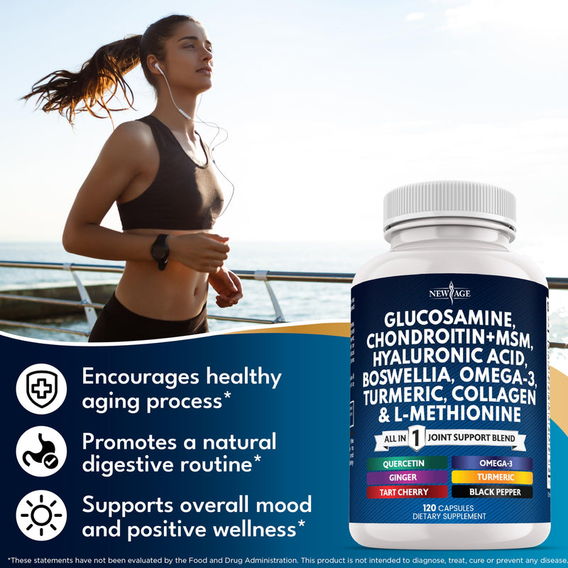 Glucosamine Chondroitin, MSM, Turmeric Curcumin, Collagen, Hyaluronic Acid, Omega 3 ‚Äì Health Supplement for Men & Women ‚Äì 240 Count 120 Count (Pack of 2)
