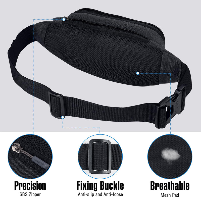WATERFLY Fanny Pack Waist Bag: Small Hip Pouch Bum Bag Fannie Pack Phanny Fannypack Waistpack Bumbag Beltbag Sport Slim Fashionable for Jogging Hiking Hiker Woman Man Black