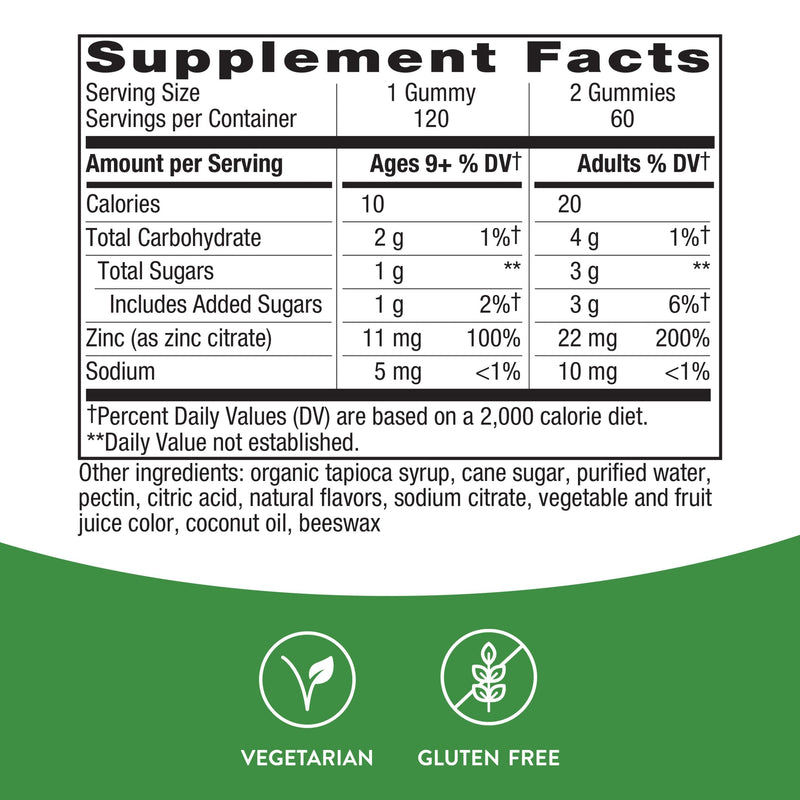 Nature's Way Zinc Gummies, Daily Immune Support Gummies*, 100% Daily Value Zinc per Gummy, Mixed Berry Flavored, 120 Gummies (Packaging May Vary) 120 Count (Pack of 1) - BeesActive Australia