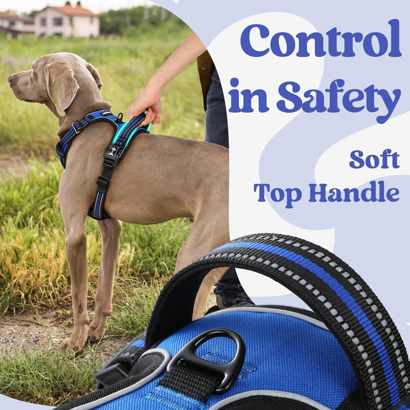 rabbitgoo Dog Harness Medium Sized, No Pull Pet Harness with 3 Buckles, Adjustable Soft Padded Dog Vest with Instant Control Handle, Easy Walking Reflective Pet Vest for Medium Dogs, Blue, M - BeesActive Australia
