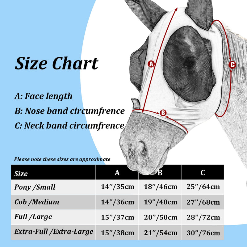Ultra Lightweight UV-proof Full Visibility Stretchy Horse Fly Mask Azure Blue (L; Full Size) Full (Large) - BeesActive Australia