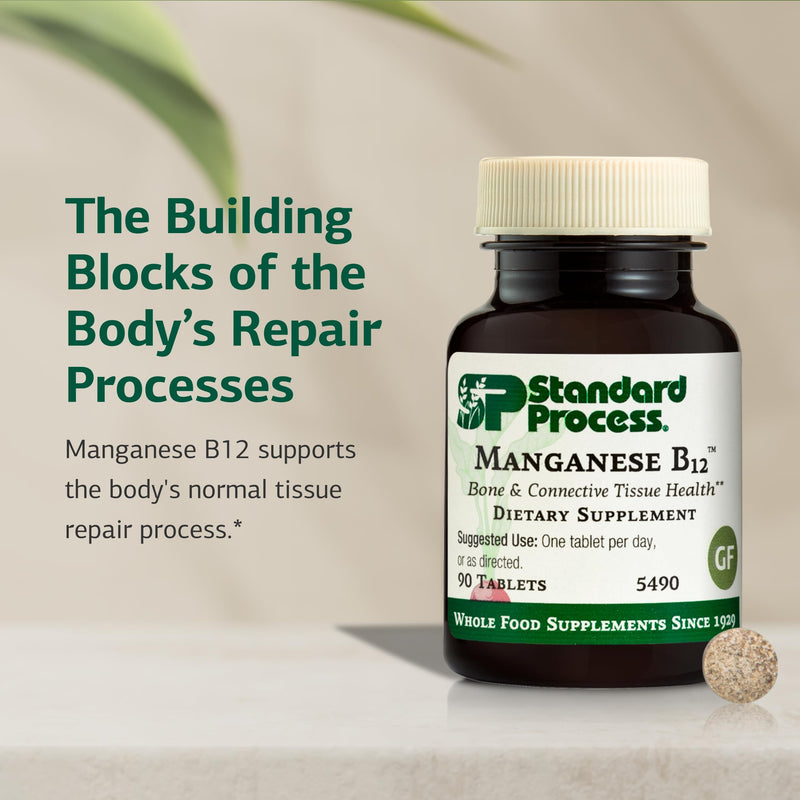 Standard Process Manganese B12 - Supports Bone & Connective Tissue Health - Hemoglobin Formation Support - Gluten-Free, Non-Dairy & Non-Soy - 90 Tablets (90 Servings)