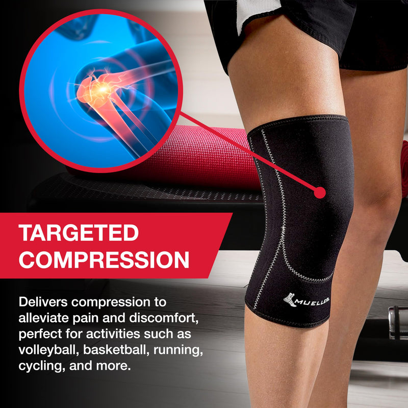 Mueller Sports Medicine Closed Patella Knee Sleeve, Knee Pain Relief Support for Men and Women, Ideal for Arthritis, Sprains, Black Small - BeesActive Australia